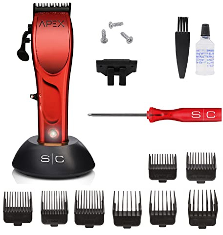 Tondeuse à Cheveux Professionnelle Homme Stylecraft Apex by Gamma Più, Clipper avec Moteur Rotatif, 150 Minutes d'autonomie sans fil, Lame Réglable, 8 Peignes, Support Lame, Corps en Métal