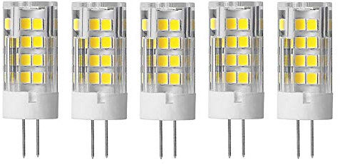 Jiotouhu 5 X G4 LED Leuchtmittel 5W LED Lampen 51 SMD 2835LEDs Warmweiß 3000K Birnen 500LM Äquivalent zu 50W Halogen AC/DC 12V