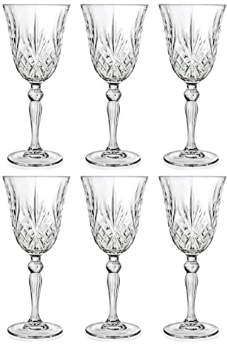Barski Wine Glass - Goblet - Red Wine - White Wine - Water Glass - Stemmed Glasses - Set of 6 Goblets - Crystal like Glass - 7 oz. Beautifully Cut Designed Made in Europe