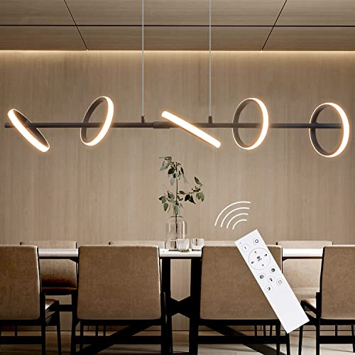 CBJKTX LED Pendelleuchte Esstisch Hängelampe Schwarz Esszimmerlampe Modern | Dimmbar Esstischlampe mit Fernbedienung 42W Ring Hängeleuchte 150CM Höhenverstellbar Wohnzimmer Pendellampe für Esszimmer