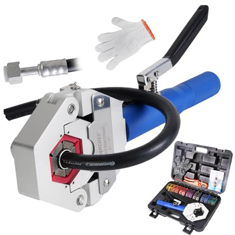BANCHEE Crimpadora de manguera hidráulica de CA para accesorios de manguera de púas y cuentas, crimpadora de manguera de CA de reparación de aire acondicionado con juego de 7 troqueles (BC-71500)