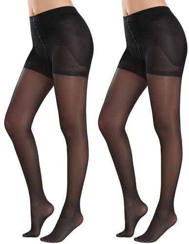MANZI Strumpfhose Damen mit Bauchweg Effekt Shape Feinstrumpfhose 40 Den | Shaping Nylon Strumpfhosen Leicht Glänzend Reißfest,Schwarz Hautfarbe 2 Paar