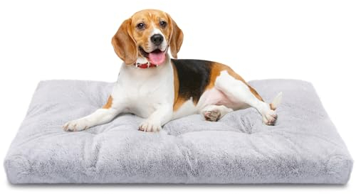 Nobleza Medium Waschbares Hundebett, Super Weiches und Flauschiges Anti-Angst-Hundebett, Hochwertiges Plüsch mit Rutschfester Boden, 50x80x10 cm, Grau
