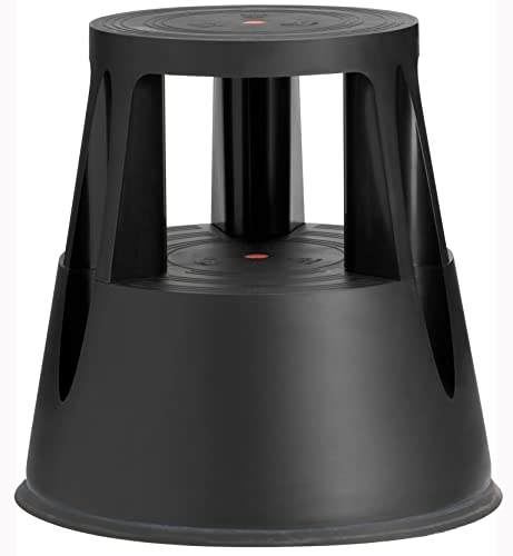 Ameco Rollhocker Elefantenfuß – Tritthocker – Doppelstufe - Werkstatthocker - Bürohocker - Arbeitshocker - Stabiler Hocker - Rollen - Stufenhocker - Stephocker - Kunststoff - Schwarz