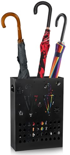 Coloch Metal Umbrella Stand Rack, Freestanding Umbrella Holder Bin Multipurpose Cane Storage Rack with Weighted Base for Umbrella, Walking Stick, Home, Hotel, Office, Rectangle, Black