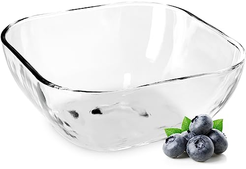 KADAX Bol en verre, saladier carré en verre résistant, bol à salade de 3 tailles différentes, bol transparent pour fruits (13.5 cm)