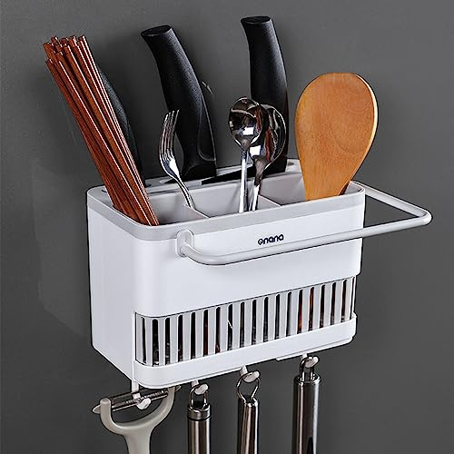 Hosoncovy Utensil Wandhalter Arbeitsplatte Besteck Trockner Utensil Halter Besteck Drainer Geschirr Halter Box Tischplatte Getrennte Gabel Essstäbchen Küche Lagerung Besteck Utensil Organizer (Grau)