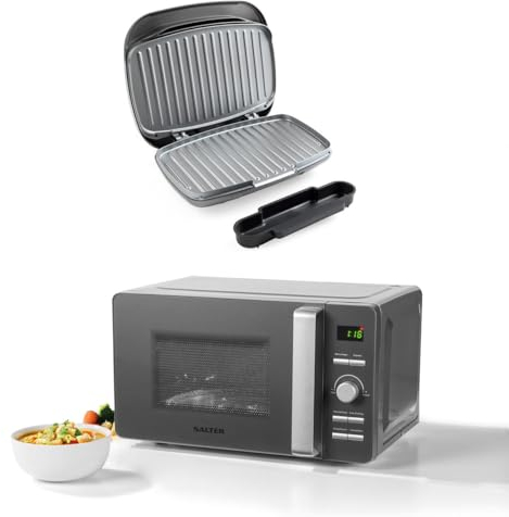Salter COMBO-8842 Cosmos Digital Microwave & Health Grill – 20L Microwave with 27cm Turntable, LED Display, Defrost & Autocook Settings, Non-Stick Grill Plates with Temperature Control, Drip Tray