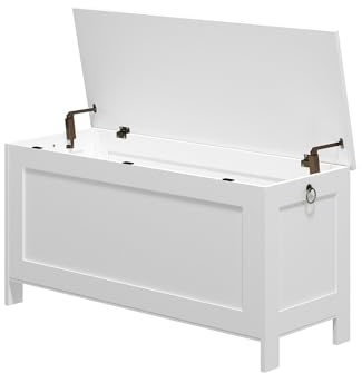 Panana Wooden Storage Box with Lid, Bench Seat Clothes Toy Chest Large Capacity Multi-Purpose Organizer Bedding Blanket Trunk Container for Bathroom Living Room Kitchen Hallway (Small)