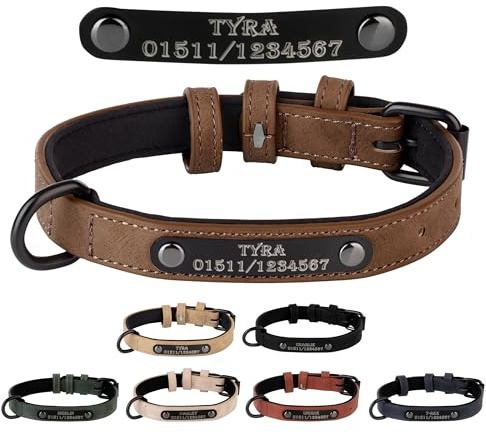 Jacks O Be Hundehalsband Halsband Name Gravur personalisiert Haustier Hund Katze Leder (Dunkel Braun, M)