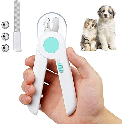 Adiwo Nagelknipser mit Led-Licht für Hunde Katzen, 2-in-1 Krallenschere und Hundenagelschleifer mit Nagelfeile und Spritzfest Schutzvorrichtung für Hunde Katzen Kaninchen und Weitere Haustiere