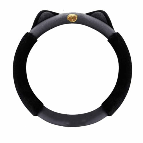 SHTGOI Plüsch Auto Lenkradbezug Niedlich Katze Ohren Lenkradhülle Winter Warm Universal Runde Lenkradschoner Anti-Rutsch Lenkrad Fellbezug Auto Innere Zubehör für Damen Mädchen 38cm Schwarzgrau