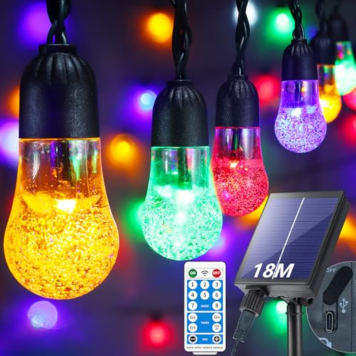 GCMacau Solar Lichterkette Außen Warmweiß Bunt, [15+3m] Upgraden Lichterkette Outdoor Großen Kristallkugeln Lichterketten,Wasserdicht (IP65), Dimmbare Solar Terrassen für Outdoor,Camping,Zelt Dekor
