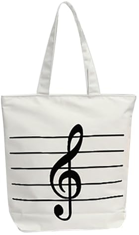KAYEF baumwolltasche, 1 stück musik muster wiederverwendbare einkaufstasche musik noten leinwandtasche weiß leinwandtasche musiktasche alltagstaugliche umhängetasche