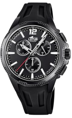 LOTUS Reloj Hombre Analógico de Caucho Negro - Movimiento de Cuarzo - Cronógrafo - Cristal Mineral de Alta Resistencia - Resistente al Agua 10 ATM 18952/3 Special Prices