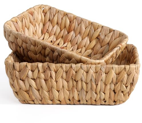 Small Wicker Baskets for Organizing 2 Pack, Hand Woven Baskets for Storage, Towels and Toilet Paper Organization, Woven Gift Basket,Countertop Baskets Set for Organizing