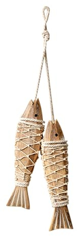 4 Holz Fische Anhänger Deko Hänger Fisch mit Schnur Hängedeko Fisch Dekoration Ornament Hängend Handgeschnitzt Wandkunst für Zuhause Innen Außen Terrasse Veranda Büro Nautische Wand (2 Klein)