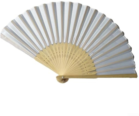 SPORTARC Petit éventail en soie de style chinois, éventail pliable à main, éventail à main en tissu, éventail simple face en soie vierge, cadeau fait à la main (blanc)