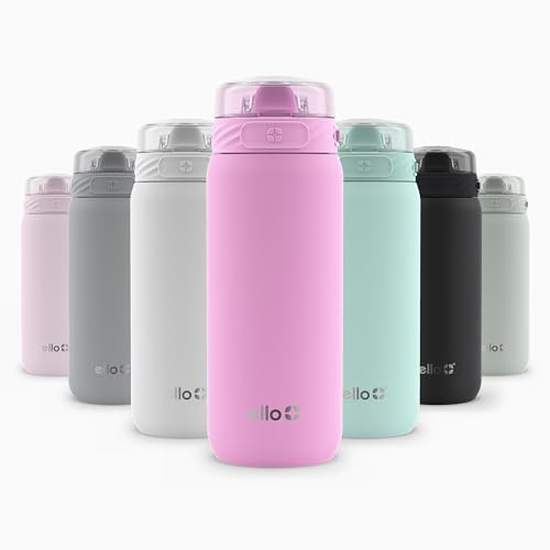 Ello Cooper 18oz Kids Stainless Steel Water Bottle with Straw and Carry Handle, Double Walled and Vacuum Insulated Metal, Leak Proof Locking Lid with Soft Silicone Spout, Reusable, BPA Free, Bubblegum