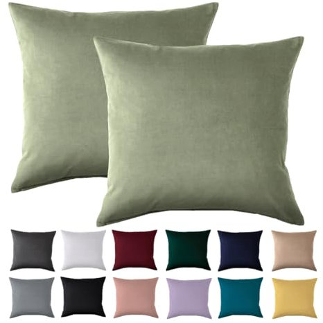 Pillowcase 80x80 Set of 2 - Pillowcase 80 x 80 cm Sage Green For Pillows 100% Microfibre Pillowcase Iron-Free & Wrinkle-Free with Zip Closure