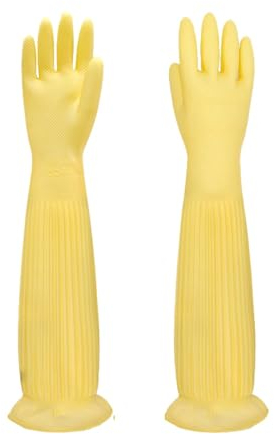 YIOIY Guanti in Gomma per Lavare i Piatti in Cucina, Guanti in gomma per la pulizia,Guanti Antiscivolo per Lavare i Piatti Riutilizzabili e impermeabili per La Casa 55CM (Giallo, L)
