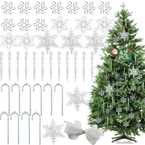 Pendentif De Flocon De Neige De Noël, Ornements De Noël en Acrylique, Pendentif De Canne De Noël en Forme De Glaçon De Neige, Décoration De Glaçon, Deco Sapin Noel