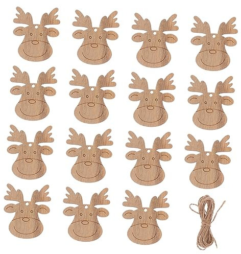 Gogogmee 20 Stücke Elch Hirsche Tags Weihnachten Holz Handwerk Malerei Scheiben Pädagogisches Spielzeug Hängenden Seil