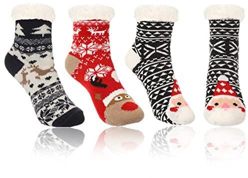 Vihir Calcetines Antideslizantes para Niños - Invierno Cálidos, Andar por Casa, Navidad - Suaves, 3 Pares