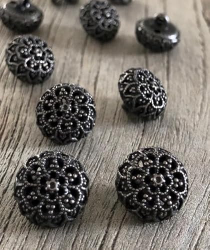 10 Stück Dirndl Knöpfe aus Metall 14mm dunkel silber farben made in Germany