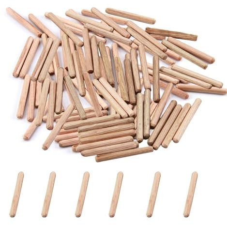 50Pcs Wooden Dowel Rods 6mm X 50mm - Cabinet Drawer Round Wood Pins, Twill Fluted Plugs for Furniture Door Art Woodwork Carpentry Craft DIY