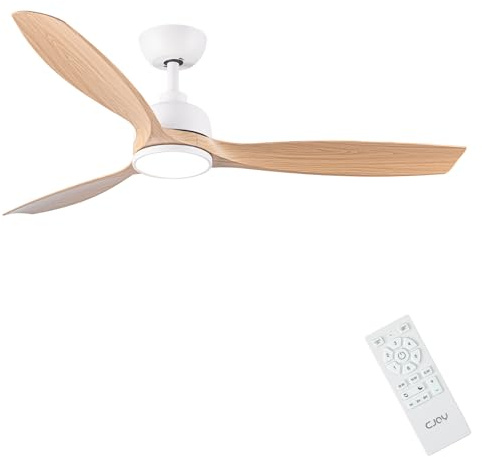 CJOY Deckenventilator mit Beleuchtung, 132cm Deckenventilator mit Licht | Leise, 6 Geschwindigkeiten, Umkehrbar, Timer, Speicher 3CCT, Dimmbar, Holz Deckenventilator für Schlafzimmer/Wohnzimmer/Küche
