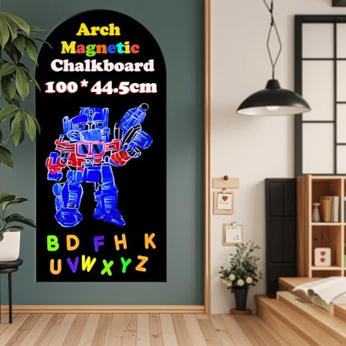 LACQWO Magnetic Chalkboard Wall Arch Decal 100x44.5CM Contact Paper Peel and Stick for Walls Self Adhesive Magnetic Wall Board Sticker with 36 Magnet Letters Black Chalk Board Wallpaper Roll
