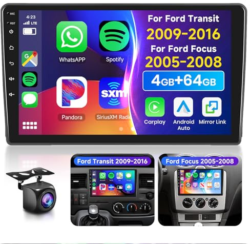 4G&64G 9 Autoradio Für Ford Transit 2009-2016/Focus 2005-2008 mit Carplay Android Auto Wireless,1280 * 720,Android 13,Touchscreen Bluetooth RDS/FM Radio,WiFi Navi/AHD Rückfahrkamera