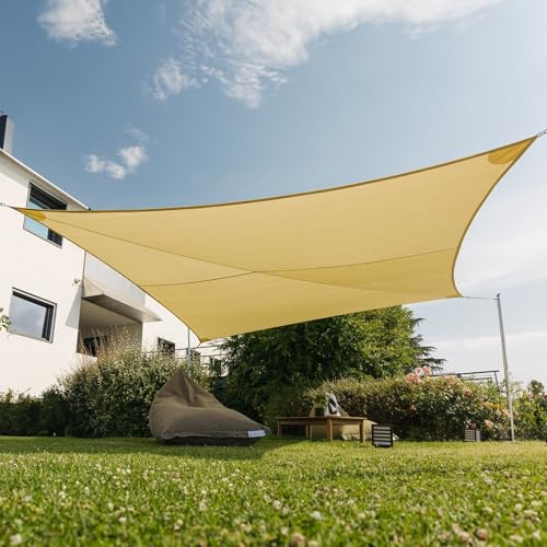 Maanta - Ez Breez Tenda a Vela Ombreggiante Traspirante Triangolare – Tenda da Sole per Esterno con Protezione UV per Terrazza, Giardino e Piscina (Avorio, 5 x 5 x 5 m)