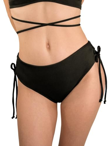 MYLILY | Bas de Maillot de Bain menstruel | Culotte Maillot de Bain regle menstruelle ado | Maillot Bain menstruel côtelé | Bas Maillot menstruelle Femme avec Lacets (M)
