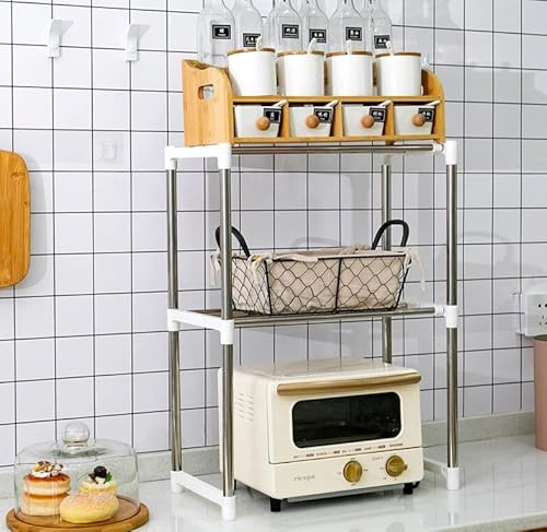 LIUNNCC Support de Four à Micro-Ondes Extensible,Etagere Rangement Cuisine Four à Micro Ondes，Support de Four à Micro-Ondes,Etagere Cuisine Micro Onde en Métal,jusqu'à 25 kg (63 * 24 * 47-87cm)