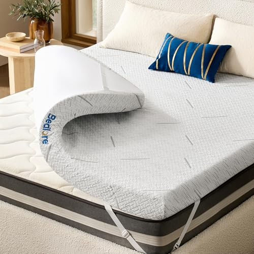 BEDLORE Surmatelas 160x200 cm Memoire de Forme H3, Housse de Matelas Amovible et Lavable, Épaisseur 7,6 cm, sur-Matelas avec Design Antidérapant Amovible et Lavable (Blanc)
