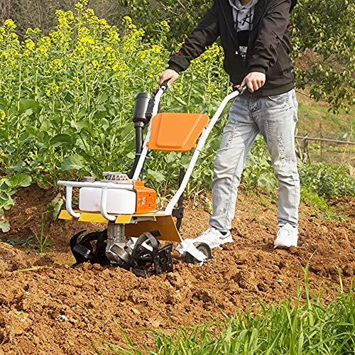 2.2kW Petrol Tiller - 2 Stroke Engine Rotavator with 4 Blades for Soil Loosening - Cordless Cultivator & Lawn Scarifier for Garden Use