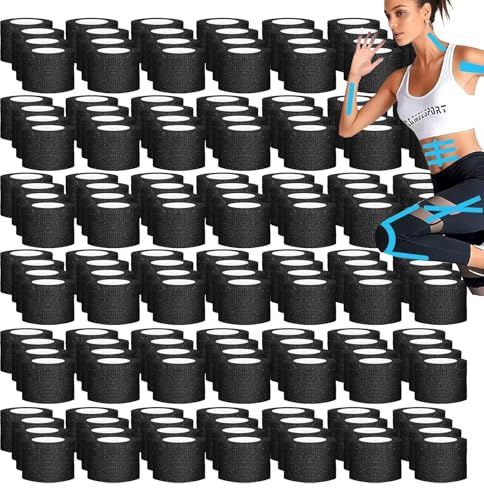 120 Rollen Selbstklebender Verband Set 5cm x 4.5m Pflaster Rolle Verbandsmaterial Schwarz Elastische Binde Bandage Fixierbinde für Finger Handgelenke Füße Knie Hund Katze (schwarz)