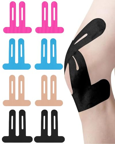 JUKOTA 8Pcs Precortadas Kinesio Tape Para Rodilla, Esparadrapo Deportivo, Venda Elastica Adhesiva, Cinta Kinesiologica Deportiva, Suave y Agradable a la piel para el Dolor de Rodilla, Lesiones