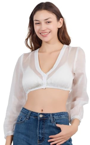 LINUCKER Dirndl Bluse Damen Dirndlbluse Langarm Hauchzarte Trachtenbluse Elegante Vintage Dirndlblusen V Ausschnitt Oktoberfest Tracht Blusen Weiß 34