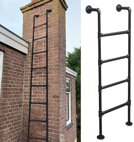 Scala universale da parete regolabile in altezza da 100 a 300 cm, tubo di ferro in metallo, ideale per cantine, biblioteche, tetti, balconi, soluzioni di accesso per arrampicate, 165 cm.