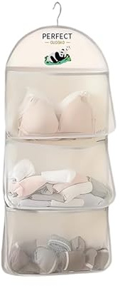 MIUPOO Multi Purpose Multi Layer Mesh Storage Hanging Bag,Hanging Storage with Metal Hanger Mesh Pockets for Bra Underwear Socks,Drawer Organisers Foldable Bag,1 Organiser with 3 Deep Pockets.