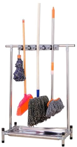 Balai serpillière Professionnel, Porte-Parapluie, Support à balais au Sol, Organiseur de Produits de Nettoyage, Armoire à balais sur Pied / 56 x 38 x 106 cm, Argent - 56 x 38 x 106