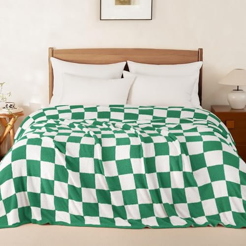Whale Flotilla Kuscheldecke Sommer Leichte Tagesdecke Karierte, Grün | 150x200 cm Atmungsaktive Flauschige Luxuriöse Mikrofaser Decke, Zarte Kuschelige Wohndecke Couchdecke für Bett und Sofa