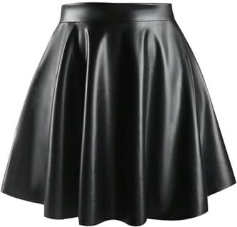 GORGLITTER Rock Damen Curvy Minirock Hohe Taille Glokenrock mit Reißverschluss Große Größen A Linie Partyrock Lederrock mit Falten Schwarz 2XL