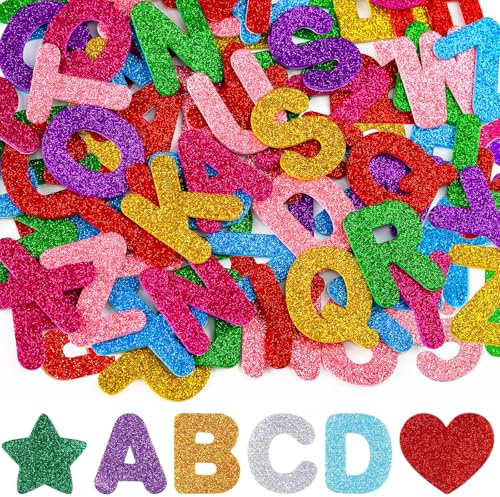 Noaxylic 215 Pezzi Lettere Adesive Gommapiuma, Lettere Adesive, Colorati Alfabetiere Stickers con Glitter, Eva Adesivi Alphabet Alfabeto, per Decorare le Pareti, Feste, Fare Artigianato