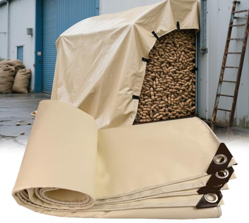 Moubhjd Waterproof Tarpaulin Cover Sheet 400GSM, Heavy Duty, Mould-Resistant, Easy to Wash - PVC Material, Reinforced Edges with Metal Eyelets（Size：5x10m)