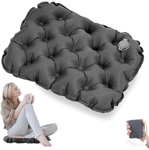 YEVON Inflatable Air Cushion Seat, Portable Travel Seat Pad for Camping | Foldable Lightweight Sit Mat for Office Chair & Outdoor, Comfort & Pressure Relief (Dark Grey)