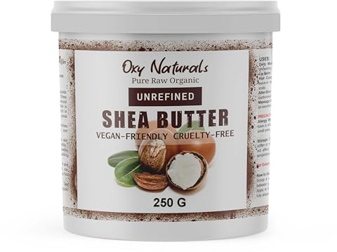 Organic Unrefined Shea Butter – Raw, Natural, A Grade African Ivory Body Butter Moisturiser for Skin, Face & Hair (250g, Pack of 1)